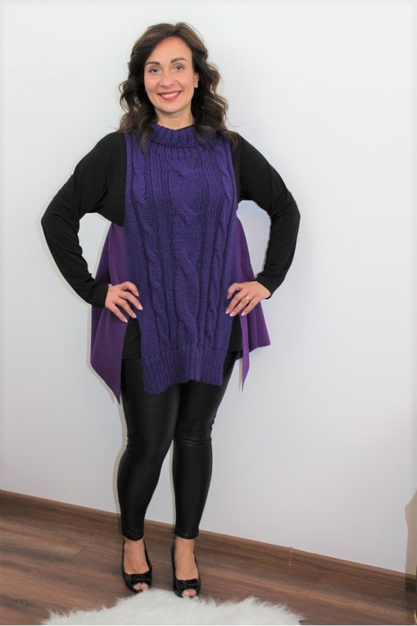 Asymetrická pletená vesta - fialová